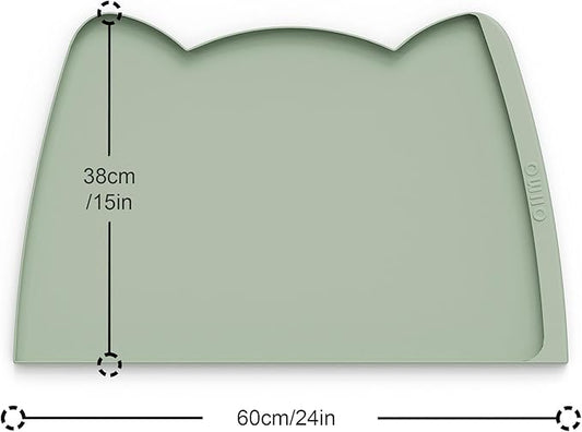 OHMO Dog Food Mat(Sage Green, 24 * 15'') w/Residue Collection Pocket Silicone Pet Feeding Mat for Floor High Edges Anti Spills Waterproof Cat Water Bowl Tray, Easy Clean Placemat