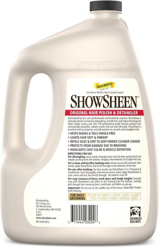 Absorbine ShowSheen Hair Polish & Detangler 128oz Refill Jug, Horse and Dog Coat, Mane and Tail, Instant Detangling & Reduces Hair Breakage for Healthy Grooming & Radiant Shine