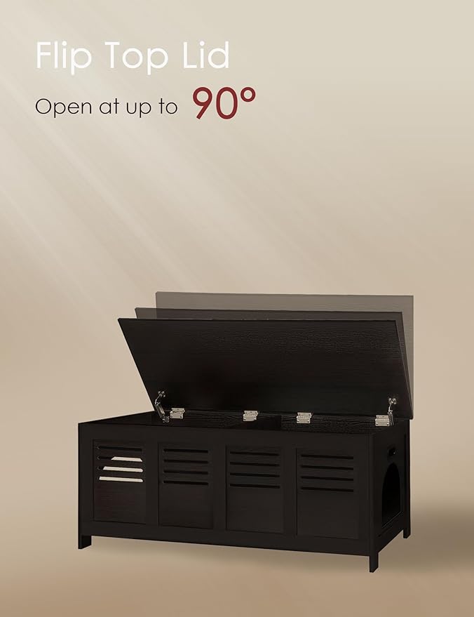 DINZI LVJ Litter Box Enclosure Furniture for 2 Cats, Top Opening Hidden Litter Box with Double Rooms, Dual Cat House with Good Ventilation, 47.2" Wooden Cat Washroom, Espresso