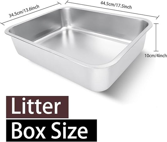 Small Stainless Steel Litter Box, 17.5"×13.6"×4" Metal Litter Box Low Side Easy Entry, Rust-Proof, Non Stick, No Smell, Easy to Clean for Kittens, Elderly Cats, Rabbits