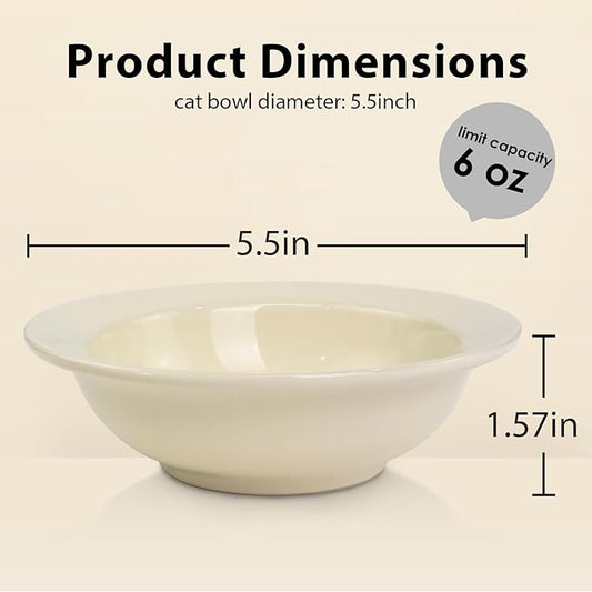 Ceramic Cat Bowls, White Ceramic Cat Food Bowl Without Metal Stand, Dishwasher-Safe Pet Food Bowl for Cats & Small Dogs (Only Ceramic Bowl, No Stand)