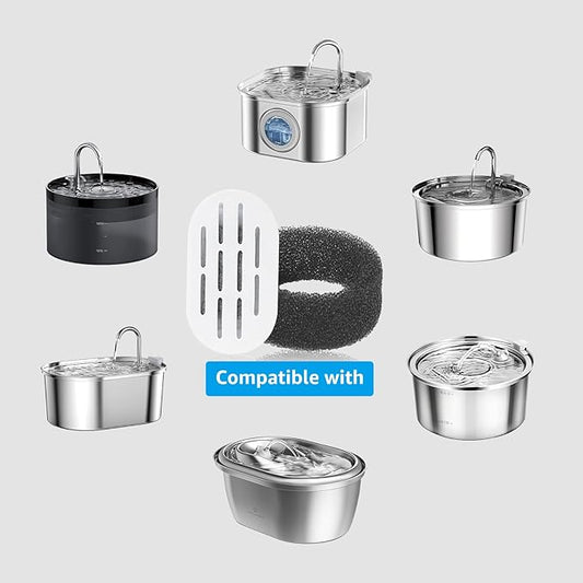 Cat Water Fountain Filters, 28 Pack Cat Fountain Filters, Cat Fountain Replacement Filters for 67oz/2L&108oz/3.2L Stainless Steel Cat Water Fountain, Pet Water Fountain Filters (14 Filters&14 Sponges)