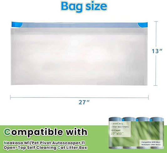 80 Count Litter Bags Compatible with NeakasaM1 and Pet Pivot Autoscooper 11 Open-Top Self-Cleaning Cat Litter Box, 4 Rolls Cat Litter Waste Receptacles Bags (80 Count)
