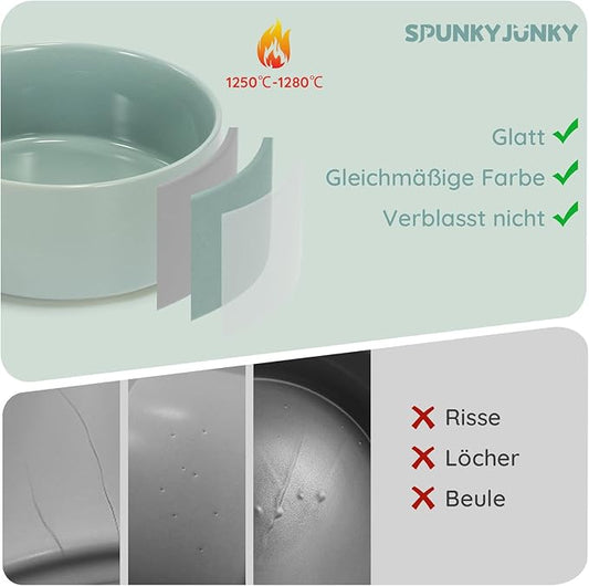 SPUNKYJUNKY 28.7OZ Ceramic Dog and Cat Bowl, Modern Cute Weighted Food Water Bowl for Replacement Morandi Green (2 Pack)
