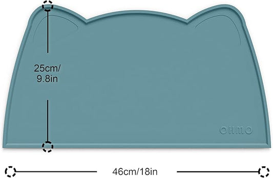 OHMO - Cat Food Mat, Silicone Pet Feeding Mat for Floor Non-Skid Waterproof Dog Water Bowl Tray, Easy to Clean Pet Placemat (Light Blue, 18 * 9.8'')