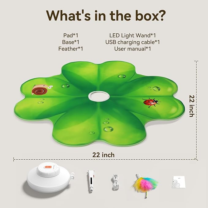 Rechargeable Cat Toys, 2 in 1 Hide and Seek Game Interactive Cat Toy, Movable LED Red Dot, Moving Concealed Feathers, Durable Exercise Toys for Indoor Cats, Bored Adult Cats Wand Toy