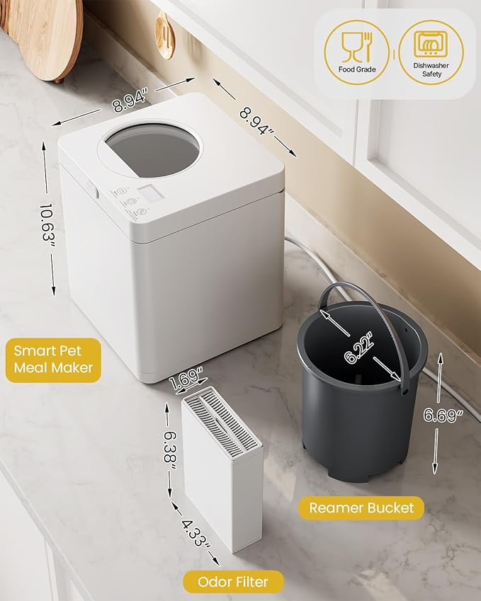 Pet Fresh Meal Maker, Auto 5-in-1 Pet Food Cooker with Chop,Slow Cook, Mix, Self-cleaning and Timer, 2.6 Quart Capacity Dog Food Maker Makes 1.5 Lbs Foods for 2 Dogs, DIY Pet Recipes, Wet or Dry Food.