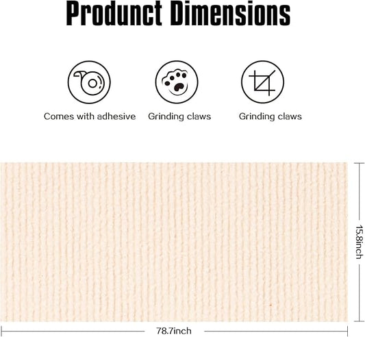 Cat Scratching Mat,Cat Scratch Furniture Protector, Trimmable Self-Adhesive Couch Protector,Carpet Replacement for Tree Shelves, Sofa and Scratching Post (78.7"x15.8",Beige)