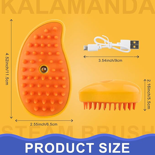 KALAMANDA Cat Steam Brush, 3 in 1 Dog Steamy Brush Cleanser, Silicone Massage Grooming Comb, Pet Hair Cleaning Misting Comb for Cats Dogs(Mango Yellow)