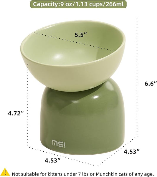 MS!MAKE SURE Cat Bowls, Ceramic Elevated Tilted Cat Bowls, Food and Water Bowls, Whisker Stress Free, 15°Tilted Backflow Prevention, Lead & Cadmium Free, 5.5" Wide, 270ML (9 oz), Blue