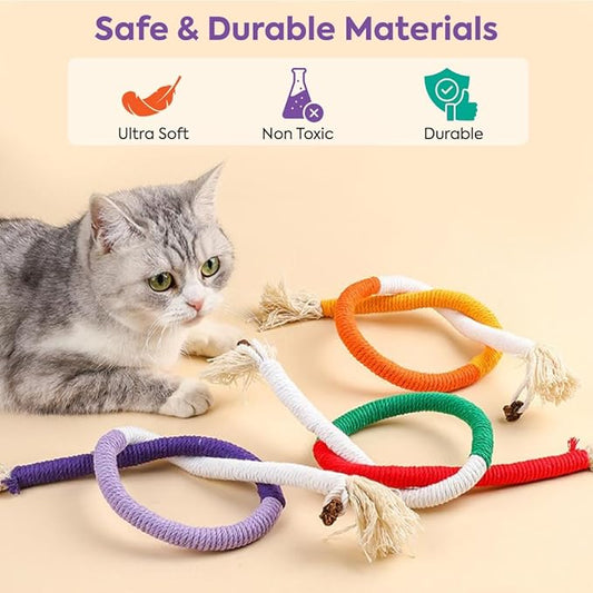 Cat Toys Chew Ropes 3Pcs with Refillable Natural Catnip, Safe Teeth Cleaning Toy for Indoor Kittens Interactive Cat Nip Kitty Toys for All Breeds 27.5 Inches