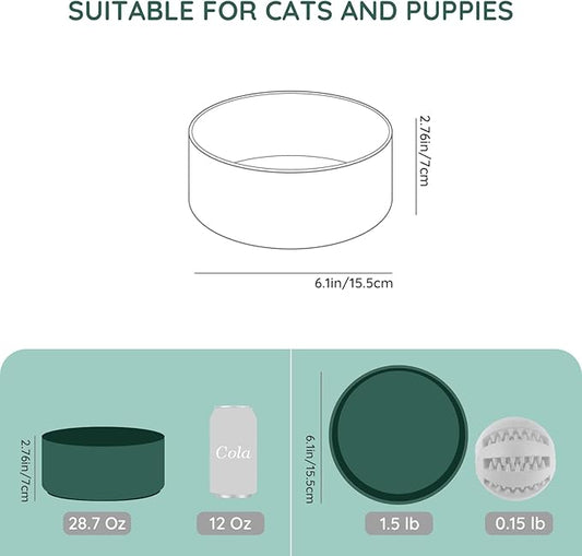 SPUNKYJUNKY 28.7OZ Ceramic Dog and Cat Bowl, Modern Cute Weighted Food Water Bowl for Replacement Green (1 Pack)