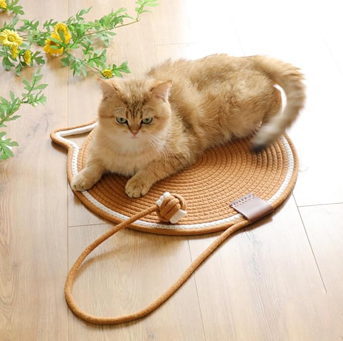 Cat Scratcher Mat, Natural Cotton Rope Cat Scratch Pad, 15.7'' Round Horizontal Floor Cat Scratching Pads for Indoor Cats, Cat Furniture Protector for Wall, Couch, Carpets, Sofas