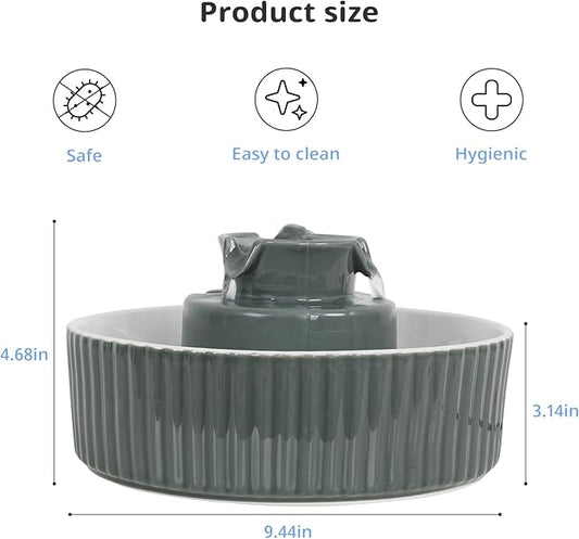 Ceramic Cat Water Fountain, 2.1L/71oz Cupcake Pet Water Fountain for Cats and Dogs, Ultra-Quiet Pump Pet Fountain with Replacement Filter and Foam (Dark Grey)