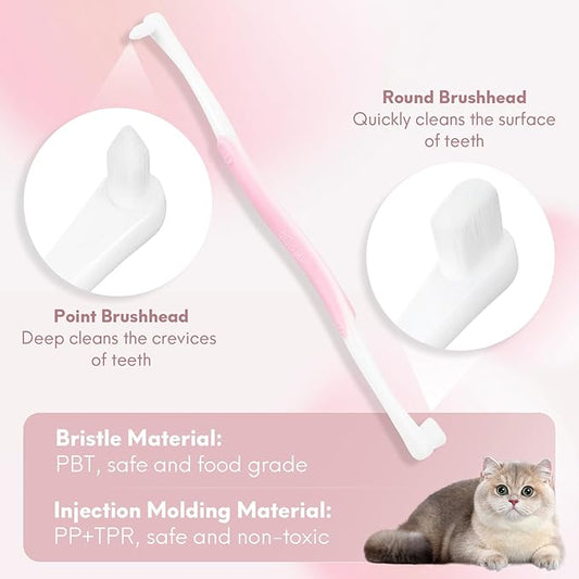 2 Pcs Dual-Sided Cat Toothbrush with Micro Brush Head, Ultra Soft Nano Bristles Pet Toothbrush Kit, Kitten/Puppy Toothbrushes, Fit into Cats/Small Dogs Mouth