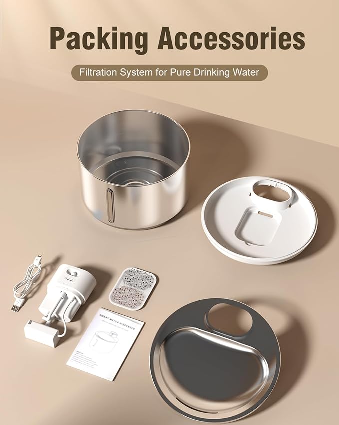 QANYI Wireless Cat Water Fountain Stainless Steel, 140oz/4L Cat Drinking Fountain Large Battery Operated with 3 Filters, Cordless Pet Water Fountain for Cats Dogs Indoor with Motion Sensor