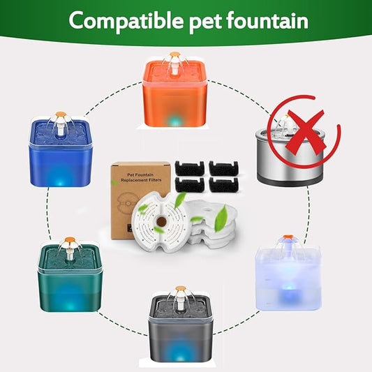 Cat Water Fountain Filter, Multiple Filtration Pet Water Fountain Replacement Filter,4 Cotton Activated Carbon Cat Fountain Filters and 4 Pre-filter Sponges (4+4 Pack)