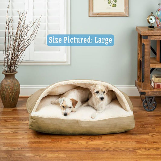 Snoozer Rectangle Cozy Cave Dog Bed - Indoor Dog Bed with Cover Cave, Covered Calming Burrow for Medium & Large Sized Pets with Blanket Attached, Enclosed, Washable - Large, Khaki