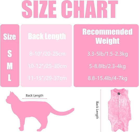 Cat Recovery Suit for Male and Female Surgical Post Surgery Soft Cone Onesie Tie Dye Cats Shirt Clothes Neuter Licking Protective Diapers Outfit Cover Kitten Spay Collar Alternative(Pink, S)
