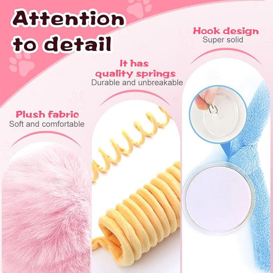 Hanging Fluffy Cat Catnip Ball Toys,2025 New Interactive Cat Toy for Indoor,Kitten Play Chase Exercise Toys,Long Tail Stretchable Soft Plush Teaser Ball with Bell (Mix Color)