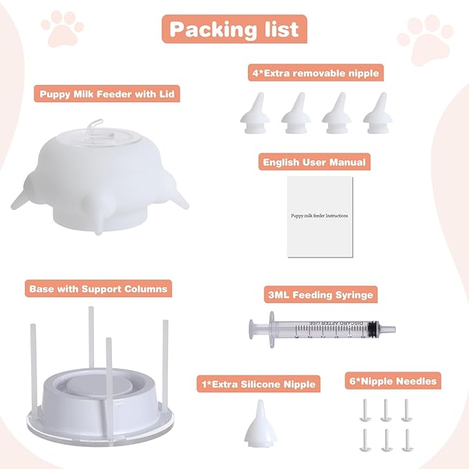 Nursing Nipple for Kittens, Nursing Nipple with 4 Adjustable Detachable Nipples – Perfect Replacement for Nursing Bottles, Puppy Feeder for Newborn Kittens & Puppies, 200ml Capacity(White)