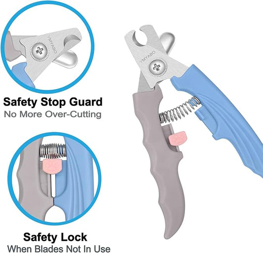 Pet Nail Clipper,Dog Nail Trimmers Safety Guard to Aviod Over Cutting,Puppy Cat Claw Trimmer,with Free Dog Comb Nail File, Sharp Grooming Clipper, Great for Thick Toenail, Blue