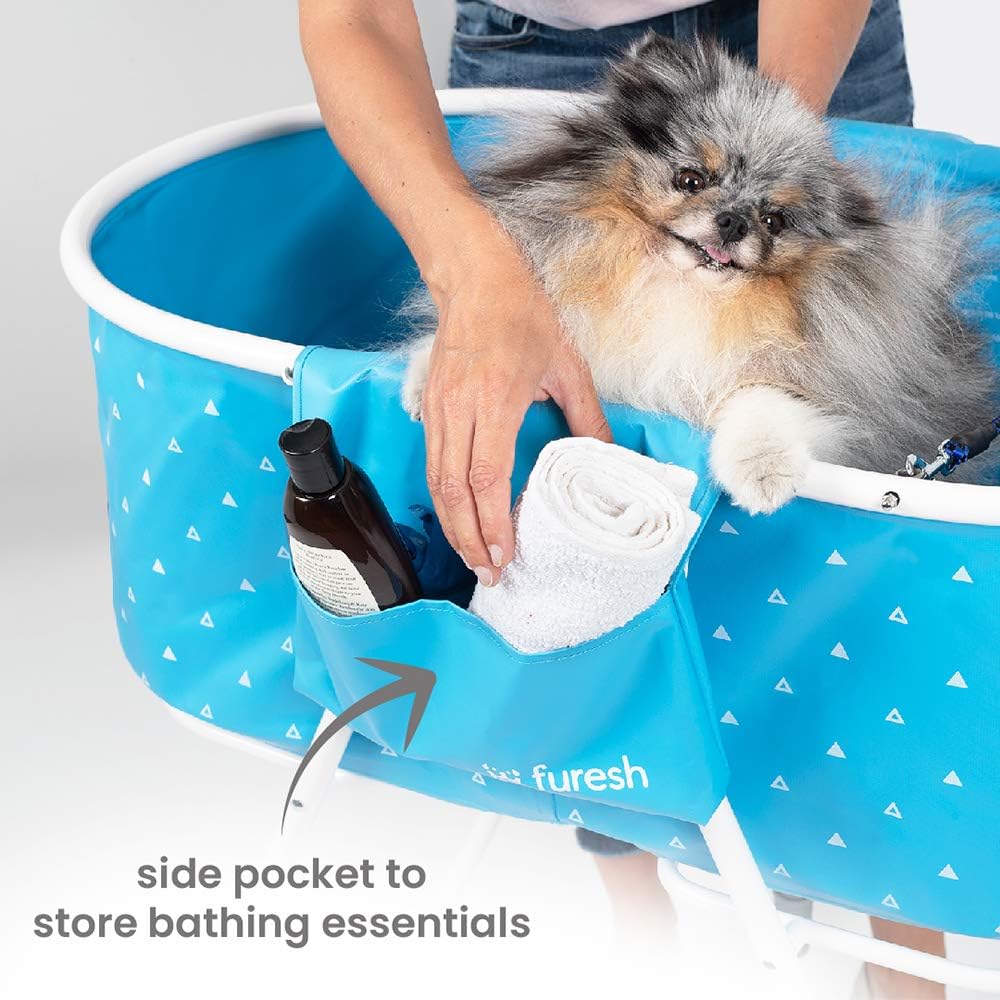 Little Dipper Dog Bath Tub and Wash Station for Bathing Shower and Grooming, Elevated Foldable and Portable, Indoor and Outdoor, for Small and Medium Size Dogs, Cats and Other Pet (Blue)