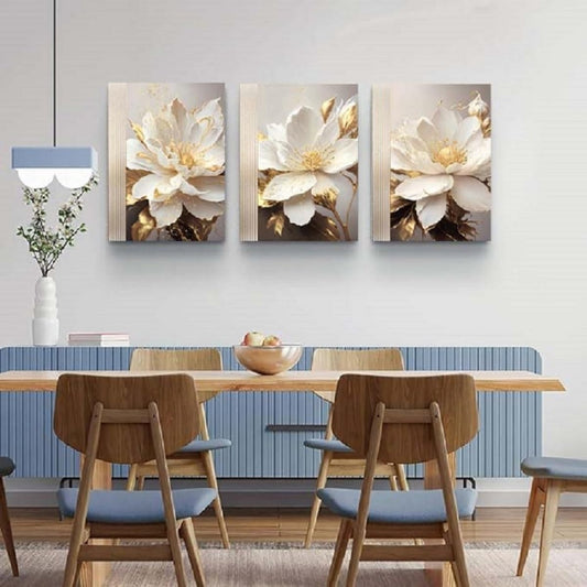 Yxbhhym Bathroom Wall Art White Flower Canvas Wall Art for Living Room Bedroom Wall Decor Floral Picture for Kitchen Hallway Home Decorations Framed Posters Prints 3 Piece