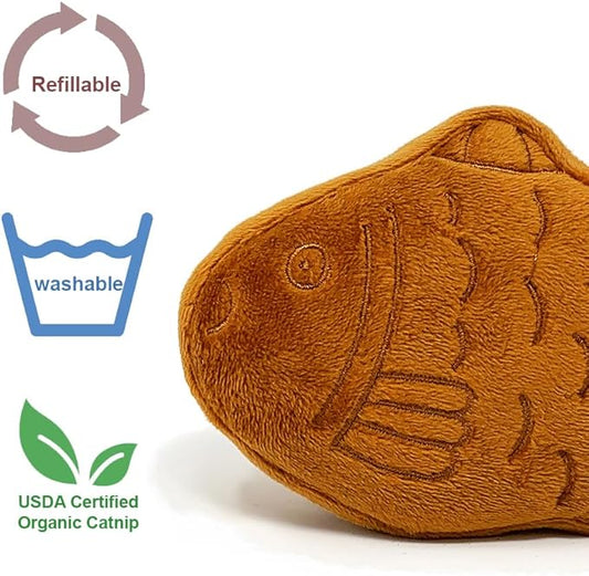 munchiecat Japanese Taiyaki Toy with Organic Catnip | Refillable, Washable for Cats and Kittens | Crinkles