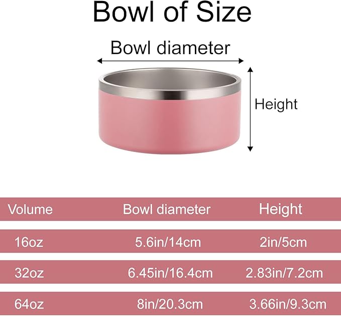 Custom Personalized Dog & Cat Bowls - Stainless Steel Non-Slip Water & Food Dishes - Easy to Clean, Dishwasher Safe - Small, Medium, Large Sizes (Pink)