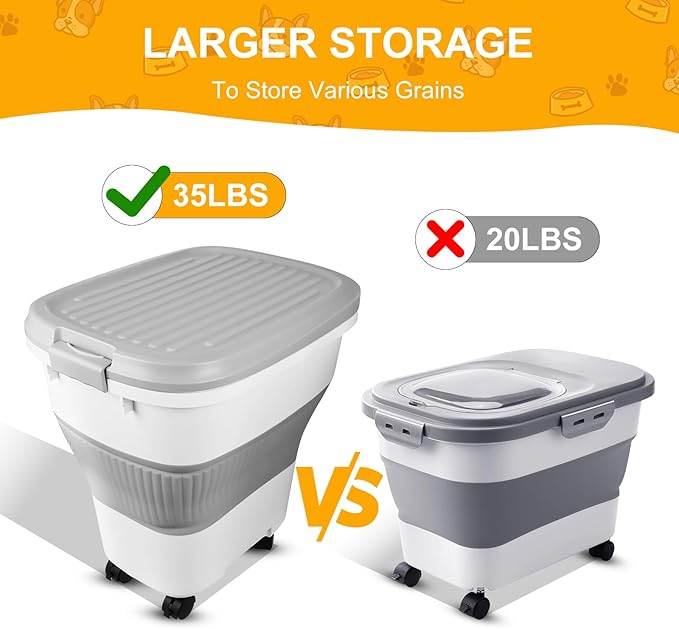 35 Lbs Dog Food Storage Container 2PCS, Collapsible Dog Food Container with Scoop for Pet/Dog/Cat/Bird Food,Keep Dry Food Fresh,Easy to Move