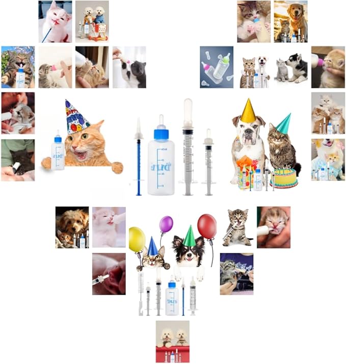 Kitten Bottle Feeding Kit 1ml 3ml 5ml 10ml 60ml - Kitten Puppy Milk Replacement Small Animals Waterer Feeder Newborn Puppy Bottles for Nursing