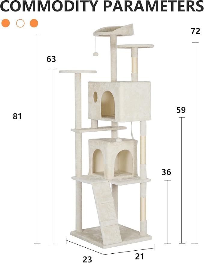 BestPet 81in Cat Tree Tower for Indoor Cats,Multi-Level Cat Furniture Activity Center with Cat Scratching Posts Stand House Cat Condo with Funny Toys for Kittens Pet Play House,Beige