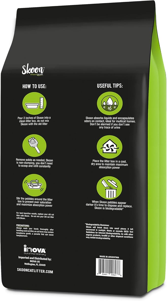 Skoon All Natural Cat Litter (3 Bags) - Original - Lightweight, Low Tracking, Non-Clumping Diatom Pebbles Absorb, Lock, and Seal Waste for Best Odor Control