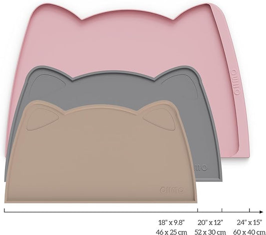 OHMO - Cat Food Mat, Silicone Pet Feeding Mat for Floor Non-Skid Waterproof Dog Water Bowl Tray, Easy to Clean Pet Placemat (Beige, 18 * 9.8'')