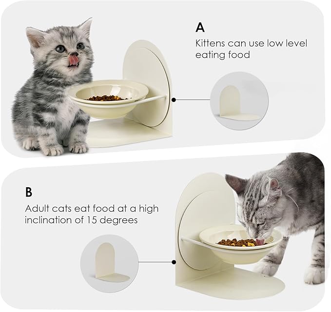 Ceramic Cat Bowls, White Ceramic Cat Food Bowl Without Metal Stand, Dishwasher-Safe Pet Food Bowl for Cats & Small Dogs (Only Ceramic Bowl, No Stand)