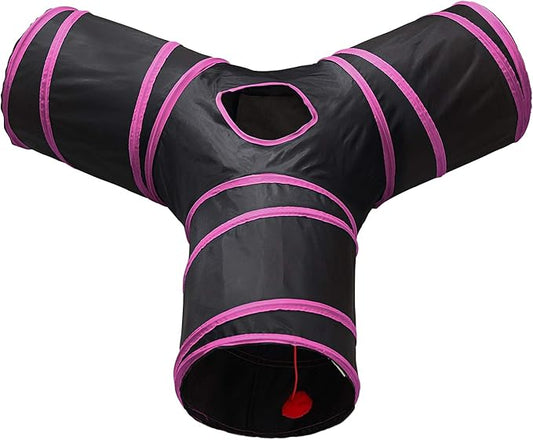 Tempcore 3 Way Collapsible Cat Tunnels, Indoor Cat Toys with Peek Hole & Ball, Perfect for Kittens & Rabbits