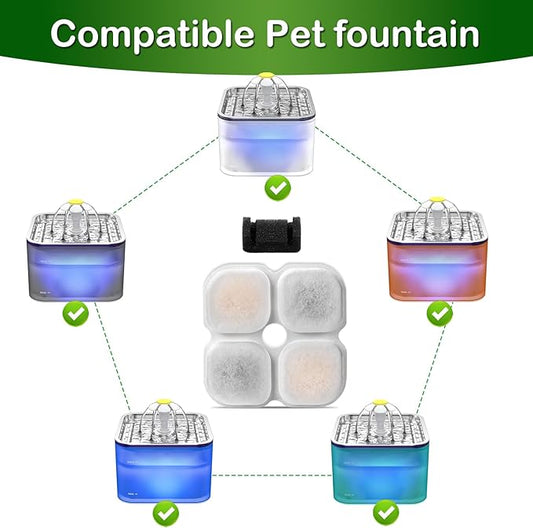 Cat Water Fountain Filter,Compatible 101oz/3L Crystal Stainless Steel Pet Water Fountain,Cat Fountain Replacement Filter 12 Set