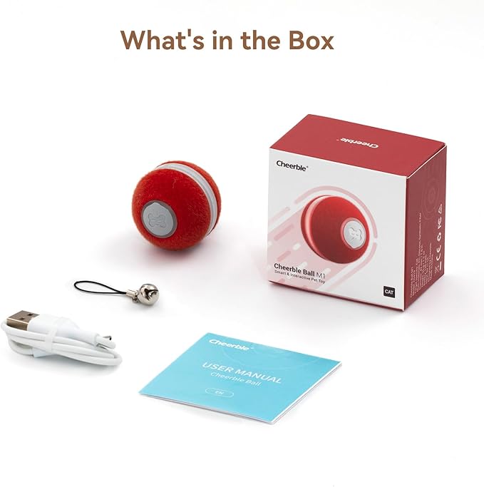 Cheerble Interactive Cat Toys for Indoor Cats, Automatic Cat Ball Toy for Bored Indoor Cats, Electric Kitten Toys with Light, Moving Stimulating Cat Toys,Red