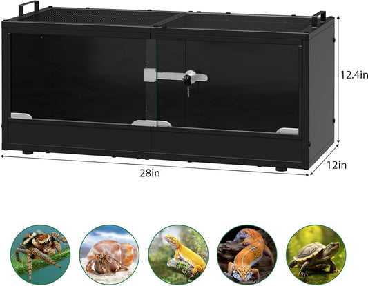 20 Gallon Reptile Terrarium Tank with Sliding Glass Door Bearded Dragon Tank with Top Ventilation Metal Panel Safety Lock Reptile Enclosure for Insect, Geckos, Lizards, Frogs, and Tortoises