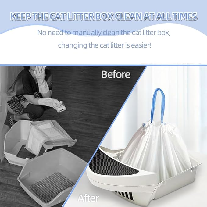 100 Packs Cat Litter Bags with Drawstring, Compatible with Litter-Robot 3/4 Cat Litter Box, Replacement Waste Bags Eplacement Liners Waste Bags