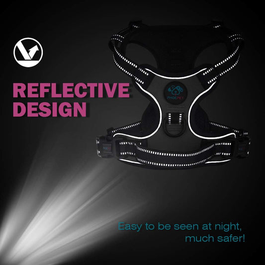 PHOEPET No Pull Dog Harness Medium Reflective Front Clip Puppy Vest with Handle, Adjustable 2 Metal Leash Attachment Hooks(M, Pink)