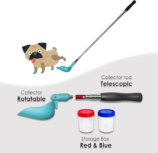 QMARK Telescopic Urine Collector, Reusable Dog Urine Sample Catcher, Cat Pee Stick for Veterinary Supplies, with 2 Collection Cups (Rotatable)