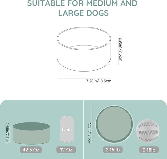 SPUNKYJUNKY 42OZ Ceramic Dog and Cat Bowl, Modern Cute Weighted Food Water Bowl for Replacement Morandi Green (1 Pack)