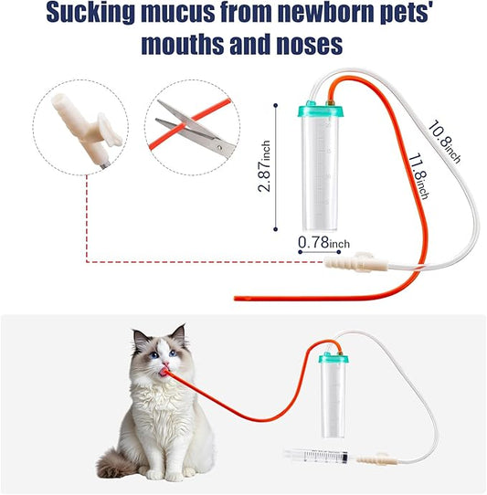Newborn Puppy Kitten Small Animal Sterile Mucus Extractor Suction Catheter, Animal Kid Puppy Kitten Tube Feeding Kit 8 FR Red Feeding Tubes with 20ml Syringes and Bulb Aspirator