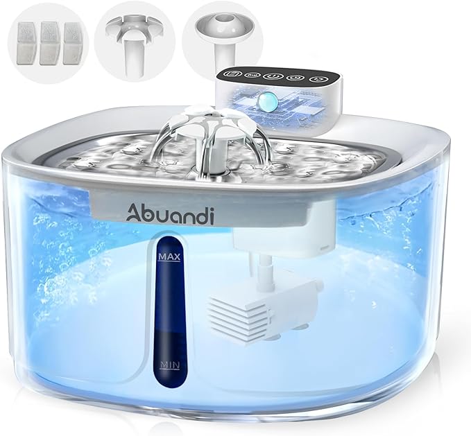 Cat Water Fountain Stainless Steel for Drinking, Pet Water Fountains 3.2L/108 OZ Automatic Water Dispenser Bowl with Filter Pump Spout for Indoor Multiple Pets, Rechargeable Quiet Large