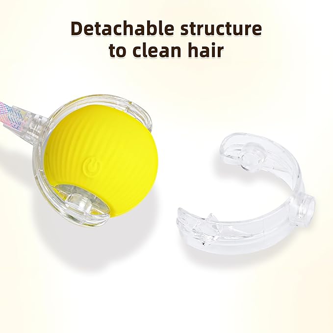 Interactive Cat Toy Ball for Indoor Cats, 2025 New Fast Self Rolling Ball Cat Toy on Carpet, Smart Interactive Automatic Cat Toy Ball for Gifts, Moving Cat Toy with Elastic Mesh Tail(Yellow)