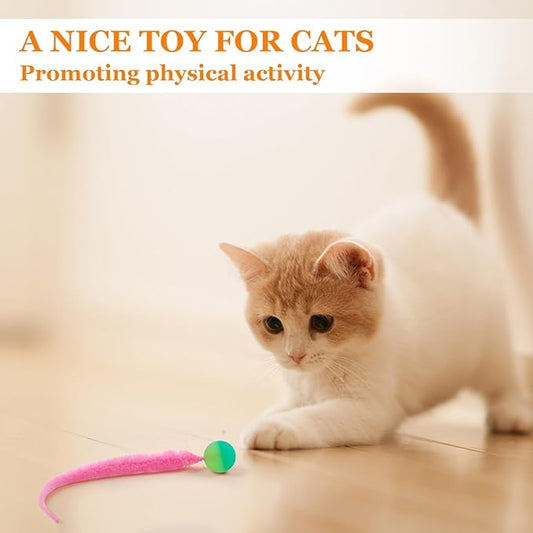 Bouncy Balls for Cats 5 Pack,Fuzzy Worm Cat Worm Toys with Ball,Magic Worm Bouncy Ball with Tail Cat Toy