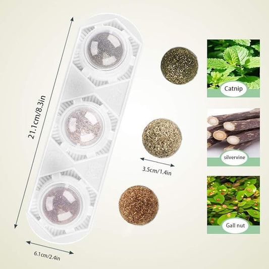 Catnip Wall Ball Toys – Rotatable Cat Snack Edible Balls with Natural Healthy Catnip | Silvervine | Gall Nut, Kitten Playing Chewing Cleaning Teeth Toy