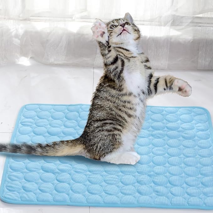 Kittra Cooling Mat for Cats Dogs, 3 Layer System Instant Cool Non Slip Kittra Pad, Washable Cooling Bed for Cats, Protect Your Cat from Silent Heat Danger (Light Blue,XS: 15.7" x 11.8")